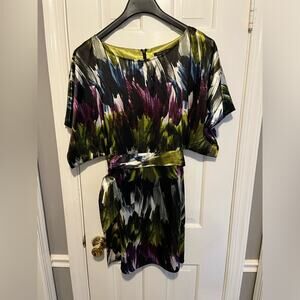 Vintage BCBGMaxAzria Kimono Sleeve Belted Dress Abstract Medium